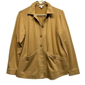 J Jill Tan Brown Women Knit Spandex Cotton Blazer Size S Oversized EUC‎